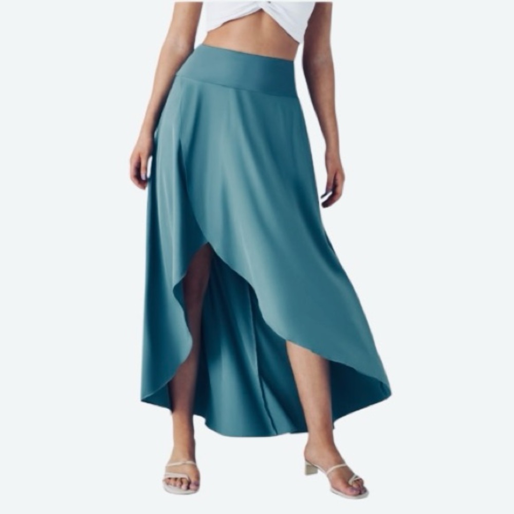 Halara Breezeful High Waist High Low 2-in-1 Flowy Casual Maxi Skirt Blue XS NEW!